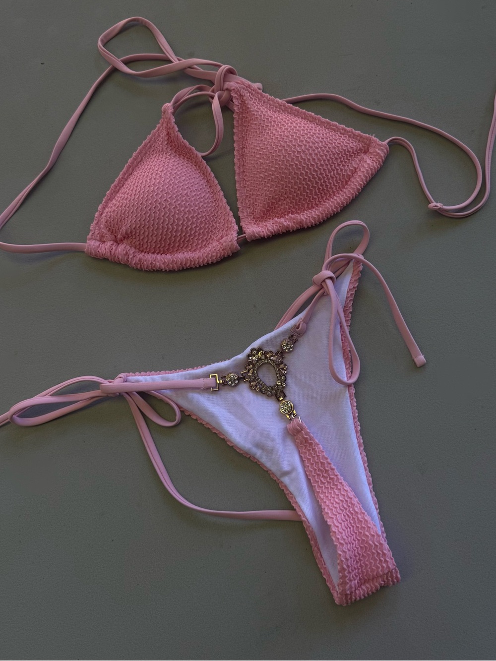 Pink Textured String Bikini Set - Picture 3 of 3